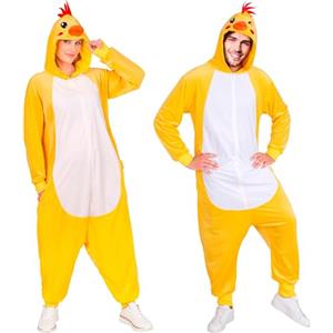W WIDMANN MILANO Party Fashion - Tuta da pollo per adulti, tuta in peluche gialla con cappuccio, costume da animale per carnevale