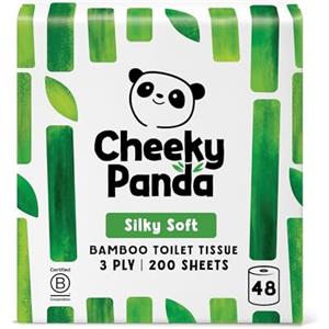 The Cheeky Panda Carta Igienica Bamboo | 48 x Rotoli Carta Igienica 3 Veli | 200 Soffici Fogli | Biodegradabile ed Ecológico | Senza plástica