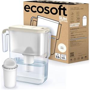 Ecosoft Slim Caraffa Filtrante - Colore Avorio, Capacità 3,5 L, Riduce Cloro e Calcare, Design Compatto per il Frigo, Filtro Incluso