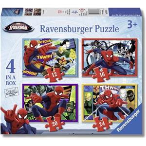 Ravensburger - Puzzle Bambini 4 Anni 4 in a box, Ultimate Spiderman - Puzzle 4 Anni, Collezione Marvel, Include 4 Puzzle 12-16-20-24 Pezzi Progressivi, Giochi Educativi, Idee Regalo