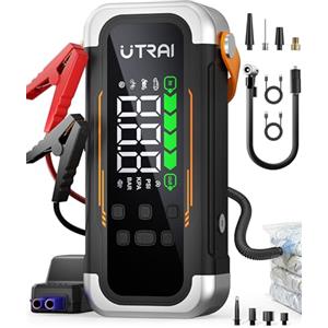 UTRAI 7000A Booster Avviatore Auto con Compressore & Soffiatore d'aria, 12V Avviatore Batteria Auto (Tutto Gas Benzina e 12L Diesel), Gonfiatore Pneumatici, Power Bank PD30W, Torcia LED Batteria Auto