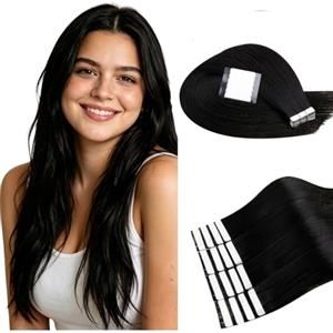 RUNATURE Extension Biadesive Capelli Veri 45cm 50g 20pcs Nero Naturale Capelli Veri #1B