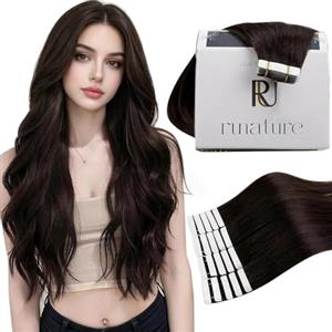 RUNATURE Extension Capelli Veri Biadesivo Castano 30cm 20pcs Corto Extension Biadesivo Lisci 30g #2