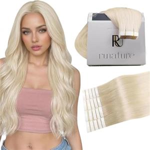 RUNATURE Extension Biadesive Capelli Veri Biondo Bianco Remy Extension Capelli Veri 25cm 20 Pezzi 30g #800