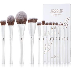 Jessup Pennelli Trucco Set 14 Pezzi Pennelli Trucco Premium Sintetico Fondotinta Correttore Fard Contorno Polvere Ombretto Pennello Per Sfumare, Bianco Perla T343