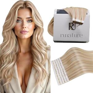 RUNATURE Extension Capelli Veri Biadesivo Biondo Highlight Sporco Biondo 30cm 20 Pezzi 30g Lisci Extension #18P60