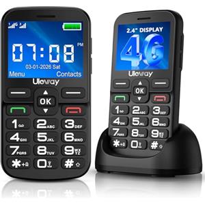 Ufferson 4G Telefono Cellulare per Anziani con Tasti Grandi, Ampio Display IPS da 2,4", Telefoni per Persone Anziane Facile da Usare, Doppio Slot per Nano SIM, Funzione SOS, Chiamata Rapida,Base di Ricarica