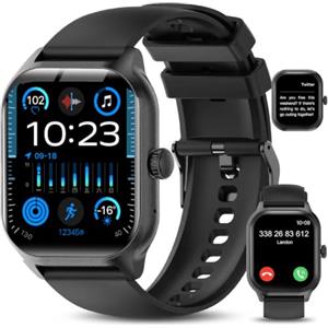 LAOYABB Smartwatch Uomo Donna con Chiamate Bluetooth, Orologio Fitness 2.01" con Contapassi, Cardiofrequenzimetro, Monitor Sonno, IP68 Smart Watch per Android iOS (Nero)