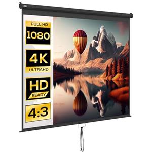 HOMCOM Telo Proiettore da 120 Pollici 4K HD Formato 4:3/16:9, Altezza Regolabile Manuale, Schermo Proiettore, Grandangolo di 160 Gradi, Telo Videoproiettore per Casa, Home, Cinema, Ufficio, Nero