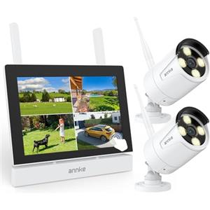 ANNKE Kit di Sorveglianza Wifi 3MP con Schermo LCD da 7", NVR WiFi 4CH 5MP con Touch Screen IPS e 2 Telecamere IP 3MP Esterni, Visione Notturna da 100ft,Audio Bidirezionale,Rilevamento del Movimento