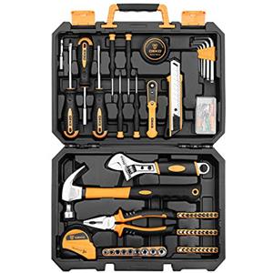 DEKO Set di utensili per riparazione casa 100 pezzi, kit di attrezzi per la mano per uso domestico generico con contenitore per attrezzi in plastica