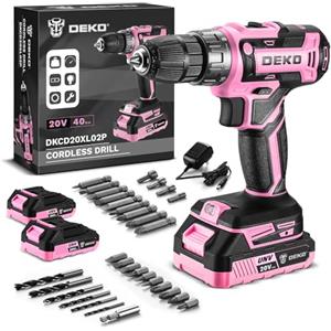 DEKOPRO Kit Trapano a Batteria: DEKOPRO 20V Trapano Avvitatore a Batteria con 2 Batterie e Caricabatterie, 40 Nm, 2 Velocità e LED, Ideale per Progetti Domestici, Fai da te, Rosa