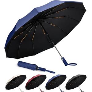 Aolso Ombrello Pieghevole Antivento a 12 Costole, Chiusura Automatica Ombrello Pieghevole, Ombrelli Pieghevole Compatto Anti-Tempesta, UPF>50+ Ombrello da Sole,Anti UV(Blu)