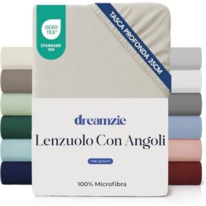 Dreamzie lenzuola con angoli Matrimoniale 180 x 200 cm - Angoli da 35 cm per Materassi Spessi - 100% Microfibra - Beige, Certificato senza Prodotti Chimici (Oeko-TEX)