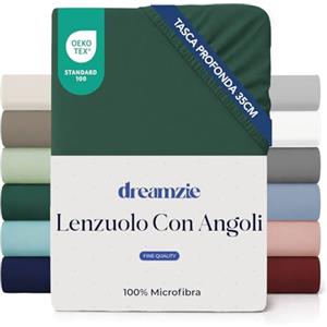 Dreamzie lenzuola con angoli Matrimoniale 200x200 cm - Angoli da 35 cm per Materassi Spessi - 100% Microfibra - Verde Petrolio, Certificato senza Prodotti Chimici (Oeko-TEX)