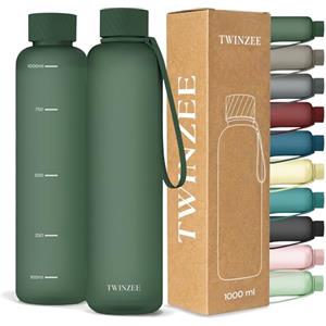 Twinzee Borraccia 1 litro - A Prova di Perdite, Senza BPA, Sostenibile - Water Bottle per Scuola e ufficio, Borraccia sportiva - Verde Foresta