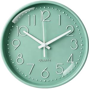 Aolso Orologio da Parete Silenzioso Senza ticchettio, Orologio da Parete Rotondo Alimentato a Batteria, Design Moderno Decorativo al Quarzo per Interni, Cucina, Ufficio (Verde, 8 Pollici)