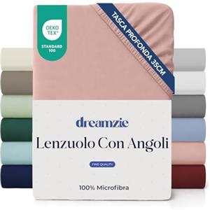 Dreamzie lenzuola con angoli Matrimoniale 200x200 cm - Angoli da 35 cm per Materassi Spessi - 100% Microfibra - Rosa Chiaro, Certificato senza Prodotti Chimici (Oeko-TEX)