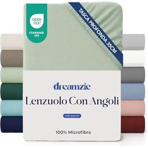Dreamzie lenzuola con angoli Matrimoniale 180 x 200 cm - Angoli da 35 cm per Materassi Spessi - 100% Microfibra - Verde Chiaro, Certificato senza Prodotti Chimici (Oeko-TEX)
