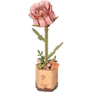 Rolife 3D Puzzle Mazzo di Fiori in Legno Bloom Kit Modello Artigianale per Adulti Fiori Eterni Regalo Romantico per Donne Mamma Natale/Compleanno/Valentino/Festa della Mamma (Rosa rosa)