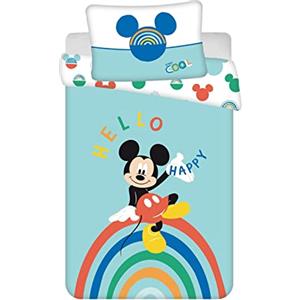 Mickey Mouse JFabrics Disney Topolino - Set di biancheria da letto con copripiumino e federa per cuscino, 100% cotone, 100 x 135 cm, 1 federa da 60 x 40 cm