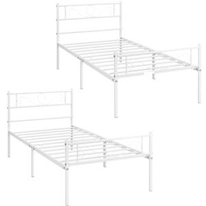 Yaheetech Set di 2 Struttura Letto Singolo in Ferro Battuto a Doghe in Metallo Stile Moderno Testiera Elegante Bianco 90 x 200 cm