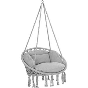 DETEX® Sedia Sospesa 2 Cuscini a Dondolo Max 150 kg Ø 60 Certificato GS cm Resistente per Interni Esterni Design Boho Poltrona da Appendere