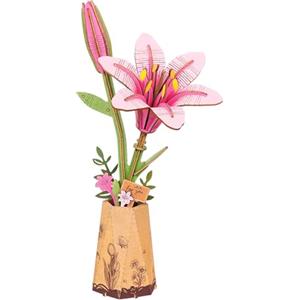 Rolife 3D Puzzle Mazzo di Fiori in Legno Bloom Kit Modello Artigianale per Adulti Fiori Eterni Regalo Romantico per Donne Mamma Natale/Compleanno/Valentino/Festa della Mamma (Giglio rosa)