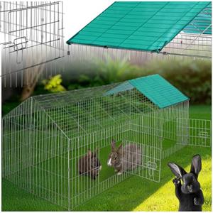 tectake® Gabbia da esterno per conigli, recinto con protezione parasole, griglia metallica resistente, conigliera, gabbia per piccoli animali, porcellini d'india, stabile, 180 x 75 x 75 cm - Verde