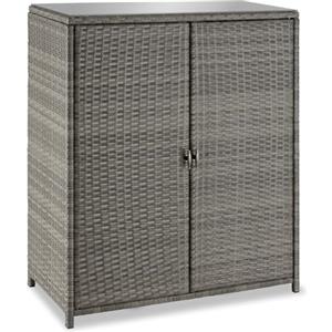 tectake® Armadio da Giardino in Rattan, 84 x 40 x 103 cm, 4 Scomparti, Armadietto da Giardino con Telaio in Alluminio, Ripostiglio da Esterno con Lastra in Vetro Rimovibile, Porte a 2 Ante -Grigio