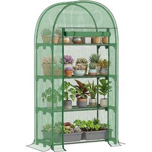Outsunny Serra da Balcone a 4 Ripiani con Porta Avvolgibile, Serra per Orto con Struttura in Acciaio e Copertura PE, per Piante Orto Verdure Fiori Frutta, Anti UV, 80x50x160 cm, Verde