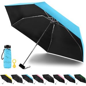 Vicloon Mini Ombrello Portatile Pieghevole, Leggero Compatto Antivento per Viaggio con Piatto Manico, Pioggia e UV Protezione UPF>50+(Blu)