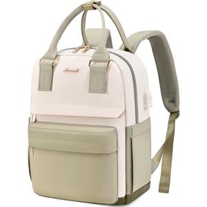 LOVEVOOK Zaino da donna, impermeabile, 2 in 1, con porta USB, mini borsa daypack, elegante per tempo libero, scuola, viaggi, lavoro, verde e beige, 13,3