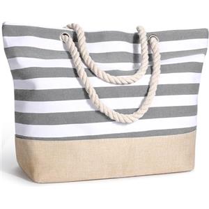 sprecenk Borsa da Spiaggia Mare Donna in Tela, Grande Impermeabile Borsa Tracolla Estivo Beach Tote Bag con Cerniera per Spiaggia Viaggi Shopping Palestra, Grigio