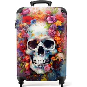 NoBoringSuitcases.com bagaglio a mano, trolley, valigia da 10 kg, rigida, leggera, valigie da viaggio per cabina, aereo, con 4 ruote girevoli, manico estensibile, robusto, 55x40x20 cm, Cranio Botanico
