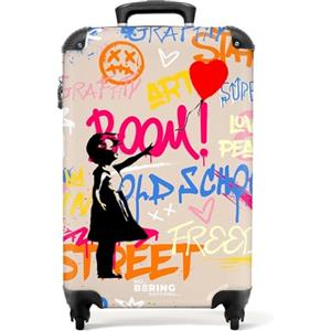 NoBoringSuitcases.com Bagaglio a Mano Valigia Trolley Cabina 55x40x20 cm, 10 kg (Ragazza Graffiti - Beige)