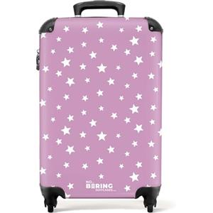 NoBoringSuitcases.com® Cartucce, Valigia rigida con rotelle, trolley, bagaglio a mano, 4 ruote, lucchetto TSA (Stelle bianche su sfondo viola, 55x40x20 cm)