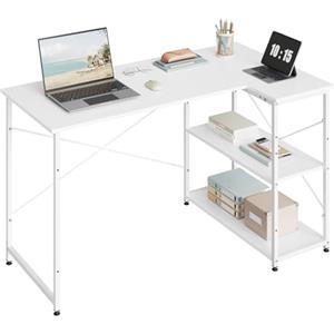 WOLTU Scrivania Ufficio a L Compatta con Libreria Integrata - Bianco Lucido, Design Salvaspazio per Studio/Camera, 120x73x72 cm