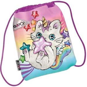 Go Pop- Sacca Zaino Meowcorn In Poliestere, Chiusura Con Cordino Da 8 mm E Spallacci In Maxi Corda Da 1 Cm, Zaino Sport E Tempo Libero