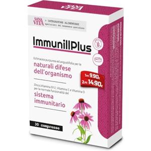 Paladin Pharma Sanavita - Immunillplus Integratore Alimentare con Echinacea purpure, Zinco e Vitamine C, D e B12 - Per aiutare le difese immunitarie - 30 Compresse