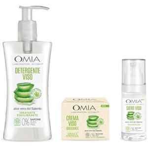 Omia, Kit Routine Viso, Set Cura Viso con Crema Idratante, Siero e Gel, con Aloe Vera del Salento per Tutti i Tipi di Pelle, Kit Trattamento Skin Care - Esclusiva Amazon