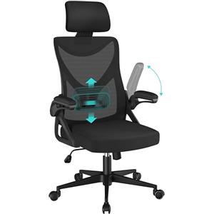 Yaheetech Sedia da Ufficio Ergonomica Poltrona con Supporto Lombare Nera