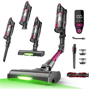 FAMIVAC FV3 Aspirapolvere senza Fili 60KPa/50Min/120㎡, Tubo Pieghevole, Autoportante con Spazzola Antigroviglio, Luce Verde, Scopa Elettrica Potente per Pavimento Duro/Moquette/Peli Animali/Auto