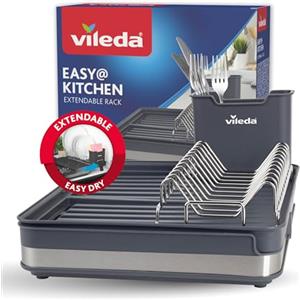 Vileda Stoviglie Scolapiatti - Scolapiatti da lavello estensibile, antiruggine e durevole - Scolapiatti da Appoggio indipendente - Design Salvaspazio, perfetto per Piatti, Bicchieri e altre Posate