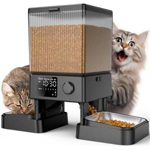 oneisall Distributore Automatico Cibo Gatti 5L 2 Mangiatoia Automatica One Button per Cani, con Ciotola in Acciaio Inox, Registratore Vocale