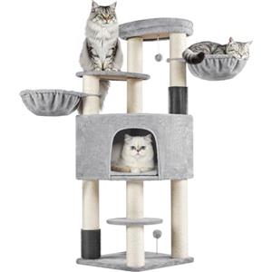 Yaheetech Tiragraffi Grande Albero per Gatti di Grossa Taglia con 2 Spazzole e Coperte Tronchi in Sisal da 11 cm di Spessore Ampie Piattaforme e Tana 56 x 56 x 160 cm Grigio Chiaro e Beige
