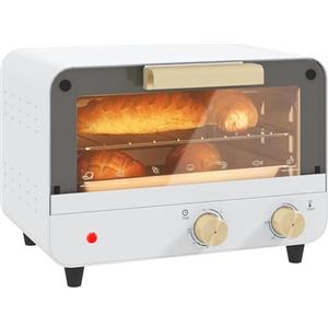 HOMCOM Fornetto Elettrico 12L a 2 Altezze con Timer e Temperatura Regolabile, Mini Forno in Acciaio Inox, Vetro e Plastica, 31.5x27.7x22.7 cm, Bianco e Oro