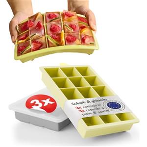 Blumtal Set di 3 stampi per cubetti di ghiaccio in silicone - Stampo per 15 cubetti di ghiaccio con coperchio - Stampo per cubetti di ghiaccio in silicone senza BPA - 2x Grigio + Giallo