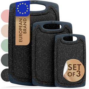 Blumtal tagliere da cucina plastica grande/medio/piccolo con 3 misure - set taglieri cucina + scanalature per il succo e manico - tagliere in plastica senza BPA - tagliere cucina - tagliere nero