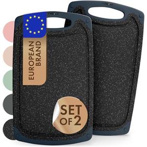 Blumtal tagliere da cucina plastica grande 40x24,5 cm set di 2 - set taglieri cucina + scanalature per il succo e manico - tagliere plastica da cucina senza BPA - tagliere cucina - tagliere nero